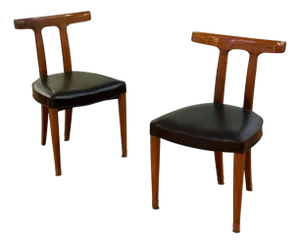 Ole Wanscher, Teak, Leatherette, T-Back Occasional Chairs, Denmark, 1960s