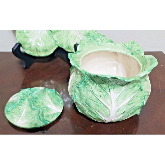 Mid-Century Modern Vintage Mid-Century Modern Fitz and Floyd Majolica Cabbage Soup Bowl and Saucer For Sale - Image 3 of 5
