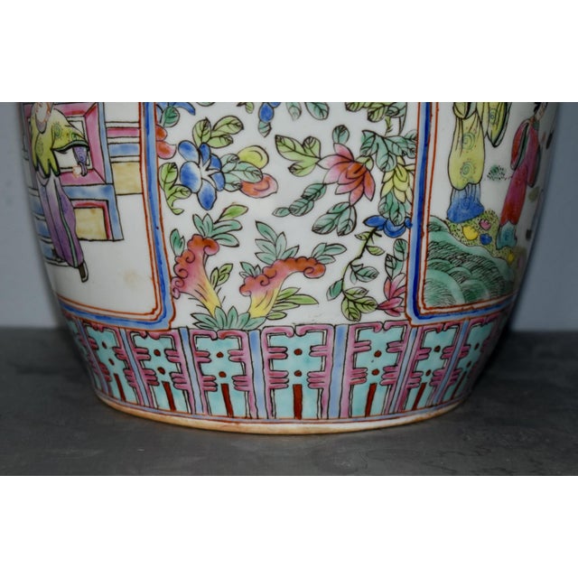 Ceramic Vintage Chinese Painted Ceramic Vase W/Floral & Figural Details For Sale - Image 7 of 12