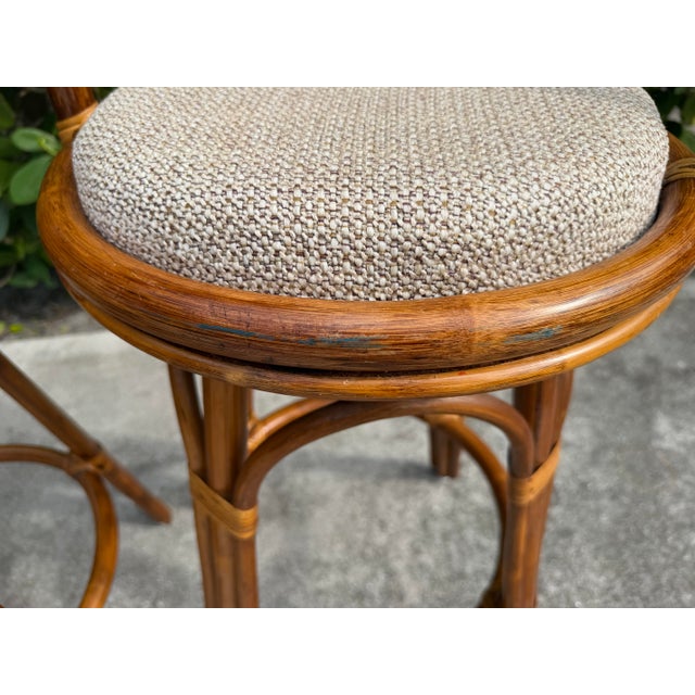 Vintage Organic Modern Swivel Rattan Cane Bar Stools, Set of 3 For Sale - Image 11 of 12