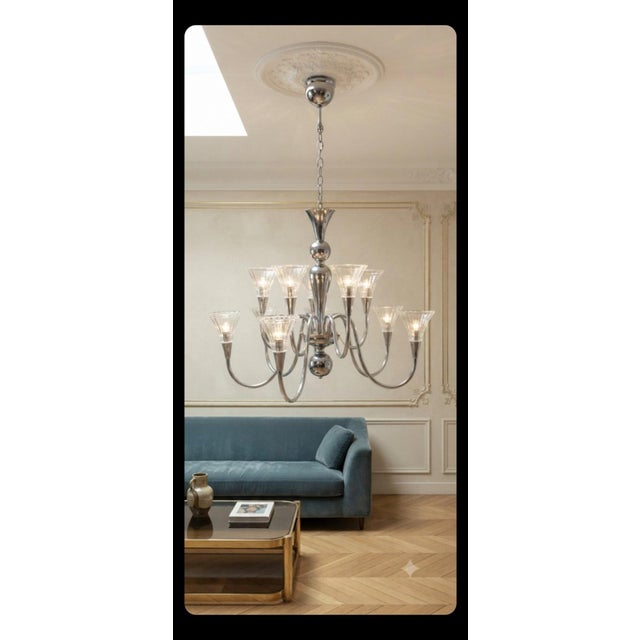 Magnificent vintage chandelier from the 1930s-1950s Art Deco style / transition to modernism, a striking addition to any...