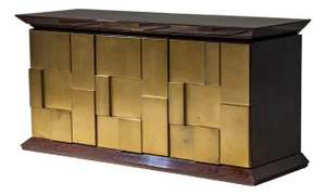 Burl Veneer and Brass Sideboard by Luciano Frigerio, Italy, 1970s