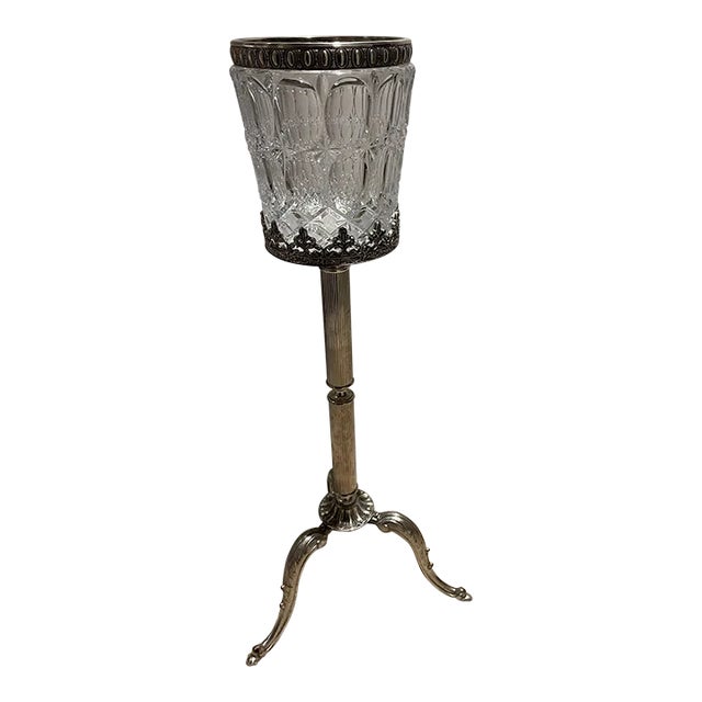 1970s William Adams Italy Cut Crystal Champagne Bucket With Matching Silverplated Stand For Sale