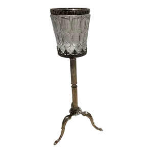 1970s William Adams Italy Cut Crystal Champagne Bucket With Matching Silverplated Stand