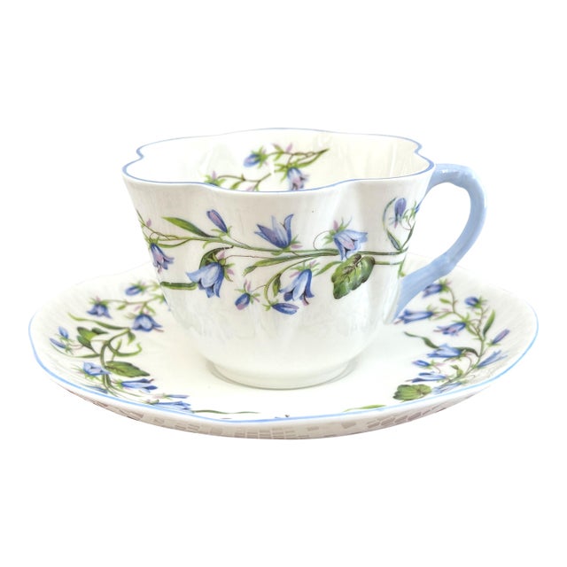 1950s Shelley Harebell Blue Tea Cup & Saucer: Dainty English Bone China Teacup For Sale
