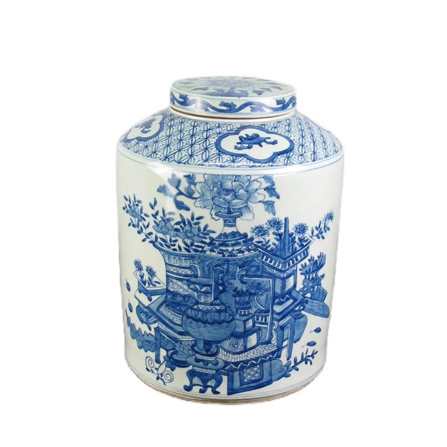 This lovely blue & white tea jar is handmade and hand painted with natural variance, Antiquing process applied gives this...