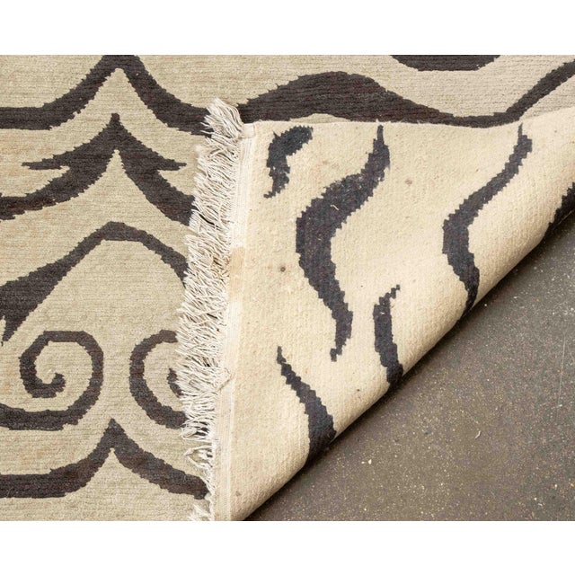 Greige Tibetan Style Tiger Stripe Pattern Carpet, 9' X 6' For Sale - Image 8 of 8