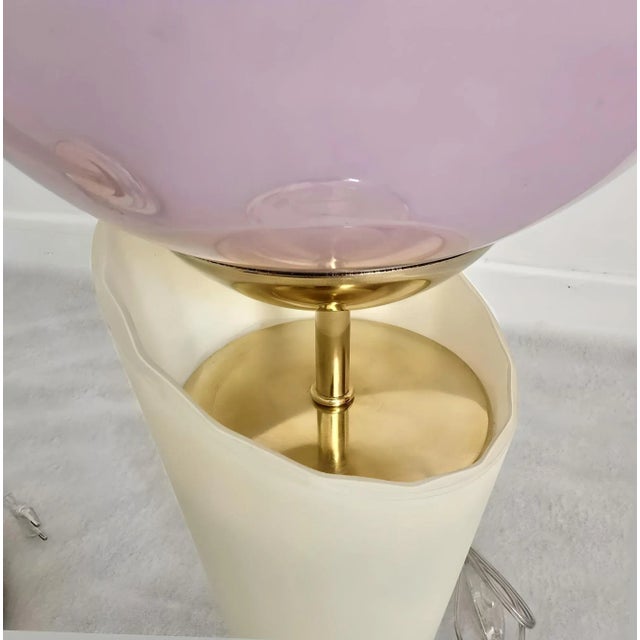 Metal 1980s Pair of Pink and Ivory Murano Glass Lamps For Sale - Image 7 of 9