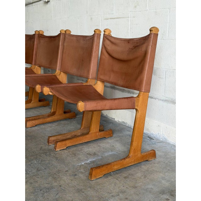 1970s Saddle Brown Leather Dining Chairs Set of 4 Mid-Century Modern 1970s For Sale - Image 5 of 14