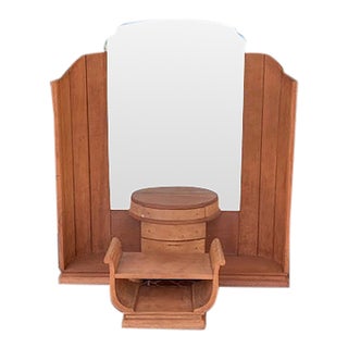 Vintage Mid-Century Modern Wooden Dressing Table or Vanity With Stool For Sale