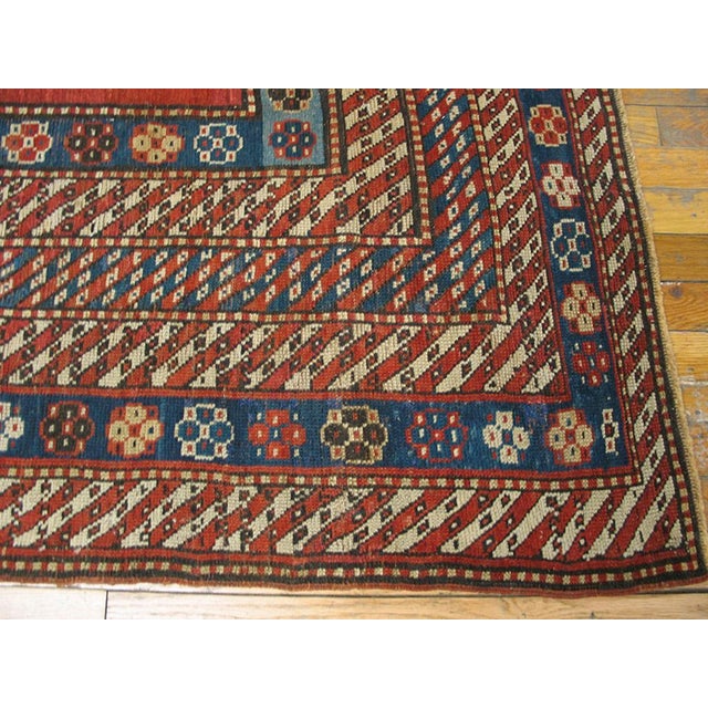 1890s Red Geometric Tribal Caucasian Kazak Carpet 4' X 6'10" Handknotted Wool Carpet For Sale In New York - Image 6 of 6