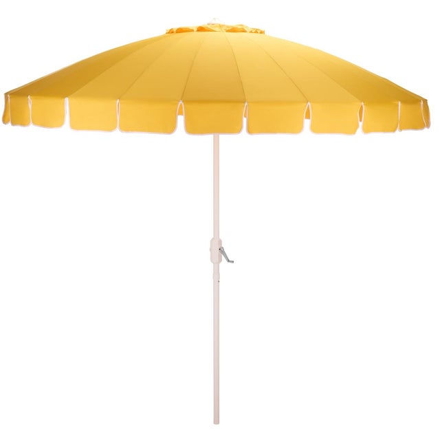 Panza 9 Ft Crank Umbrella, Yellow/White Pole For Sale - Image 9 of 9