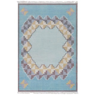 Doris Leslie Blau Mid-Century Swedish Geometric Slate Gray Flatweave Wool Carpet For Sale