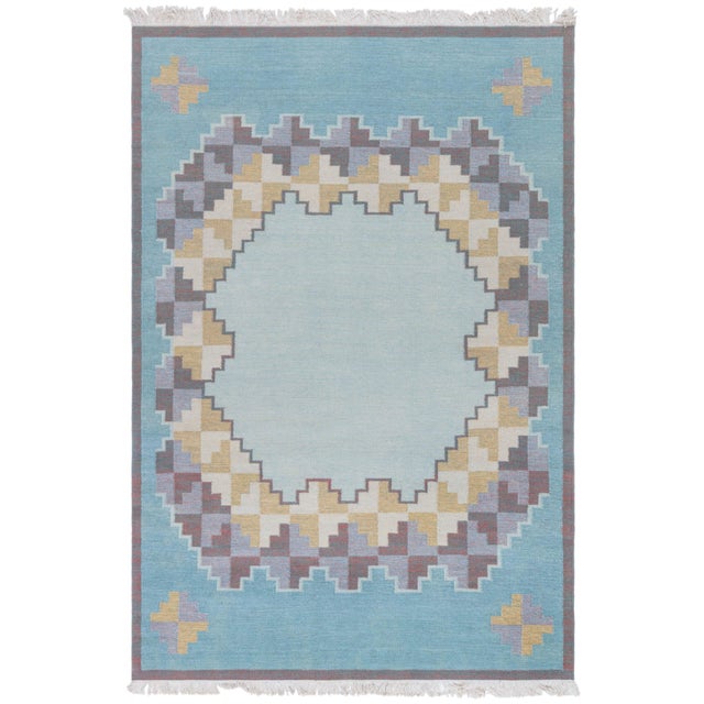 Doris Leslie Blau Mid-Century Swedish Geometric Slate Gray Flatweave Wool Carpet For Sale