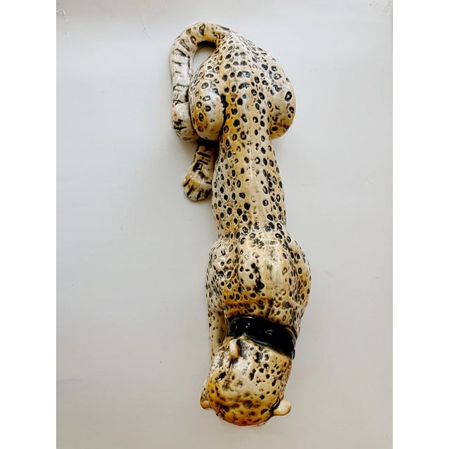 Hollywood Regency Large 1970 California Pottery Leopard Cat Sculpture, Glazed Ceramic Hollywood Regency Icon For Sale - Image 3 of 13