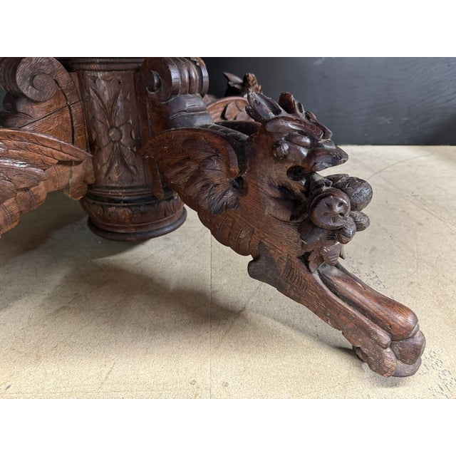 French Carved Oak Hunting Table, 1860 For Sale - Image 4 of 10