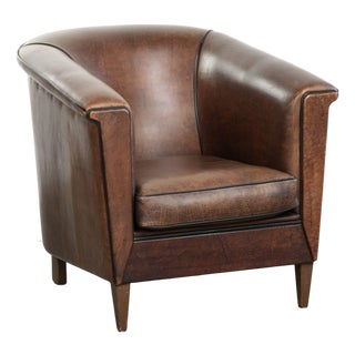 Art Deco Sheepskin Club Armchair with Black Piping For Sale