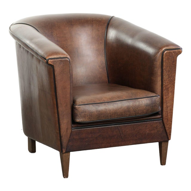 Art Deco Sheepskin Club Armchair with Black Piping For Sale