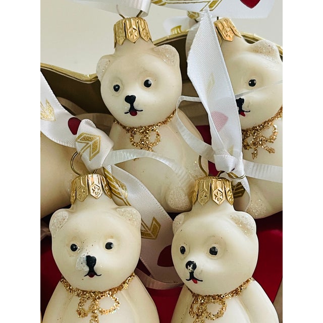 Set of 6 small cute white blown glass Handpainted vintage ornaments made in an old European tradition. 2” high. In a Swiss...