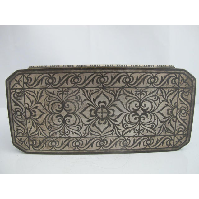Large Mindanao Maranao Philippines Silver Inlaid Brass Okir Betel Nut Lotoan Box For Sale - Image 11 of 13