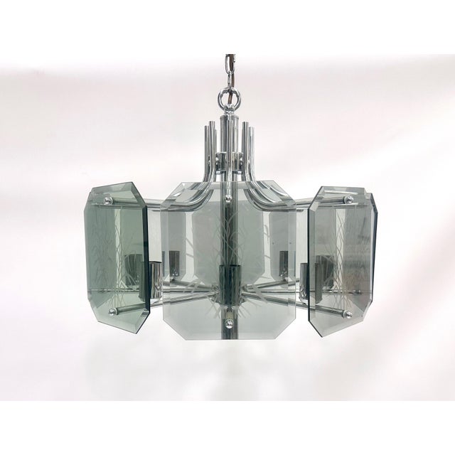 Chrome Plated and Smoked Glass Chandelier from Fischer Leuchten, 1980s For Sale - Image 9 of 11