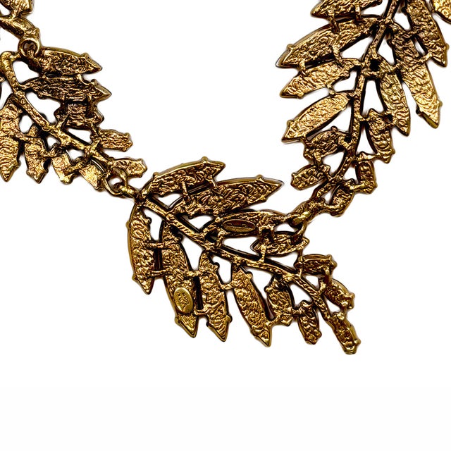 Oscar De La Renta 22k Gold Plated Orange Amber Resin Leaf Statement Necklace For Sale - Image 13 of 13