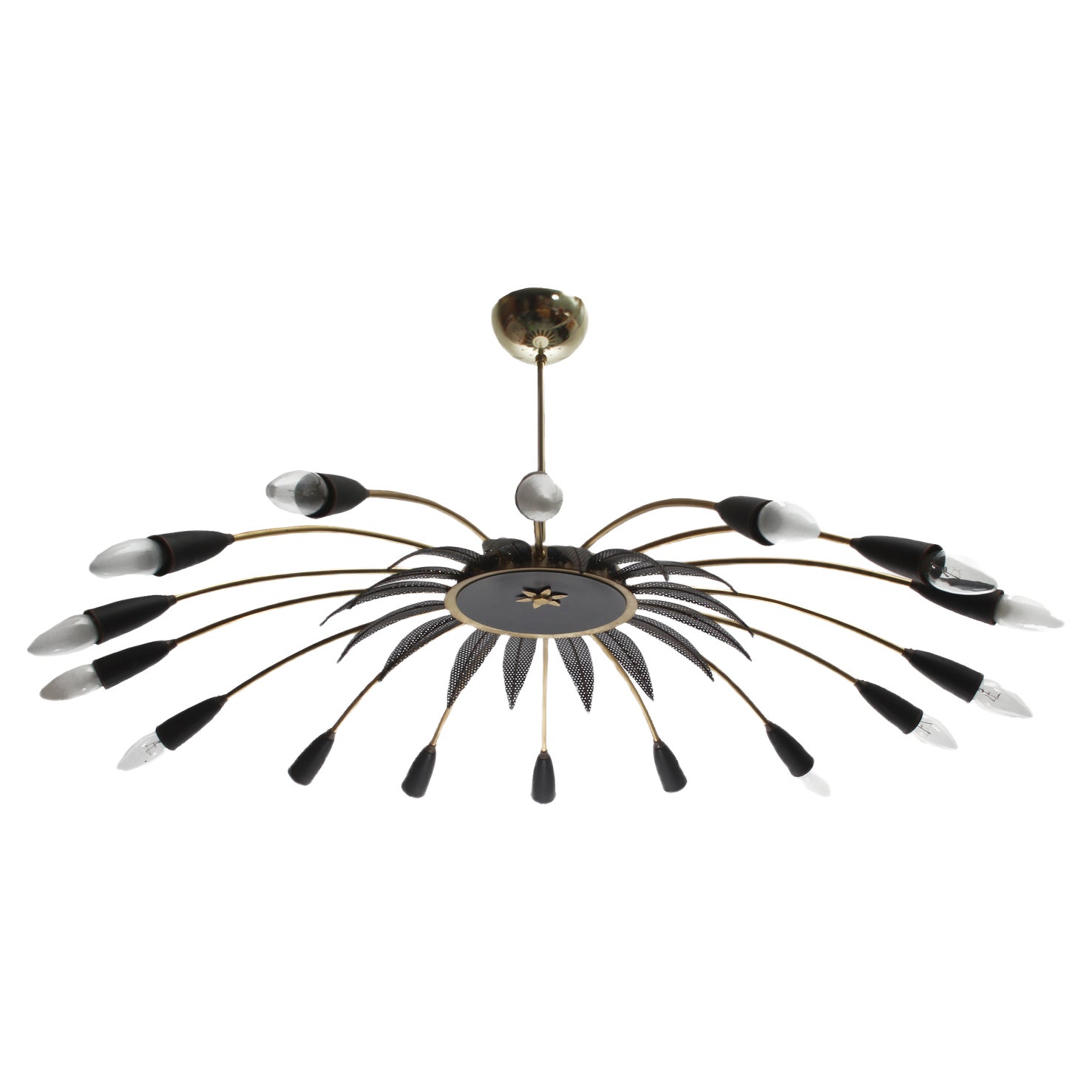 Vintage Brass 16-Arm Sputnik Chandelier 1950s