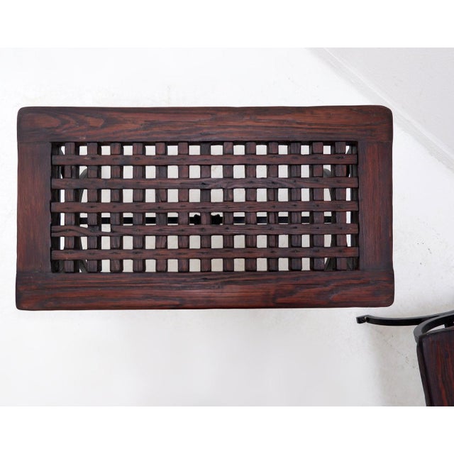 Benches in Openwork Wood with Wrought Iron Legs, Set of 2 For Sale - Image 4 of 13