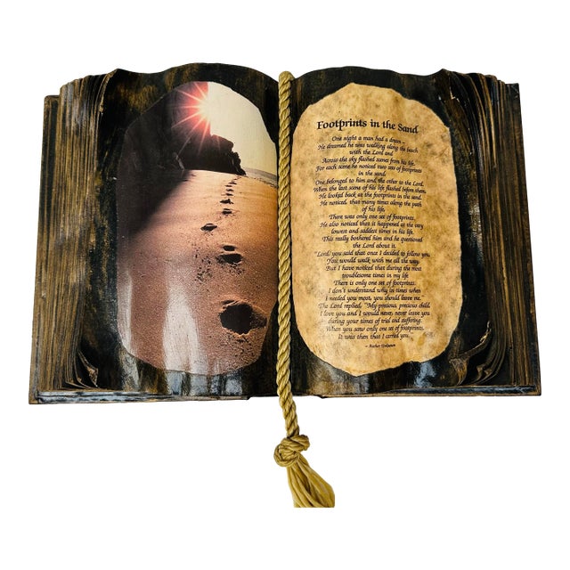 “Footprints in the Sand” Sculptural Book Wall Art – Religious Inspirational Decor For Sale