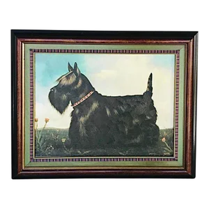 1970s Scottie Scottish Terrier Dog Portrait Oil Painting by Paul Stagg Signed & Framed
