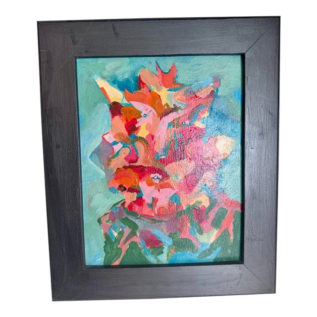 Late 20th Century Al Seneres Original Abstract Cat Painting, Colorful Expressionist Art For Sale