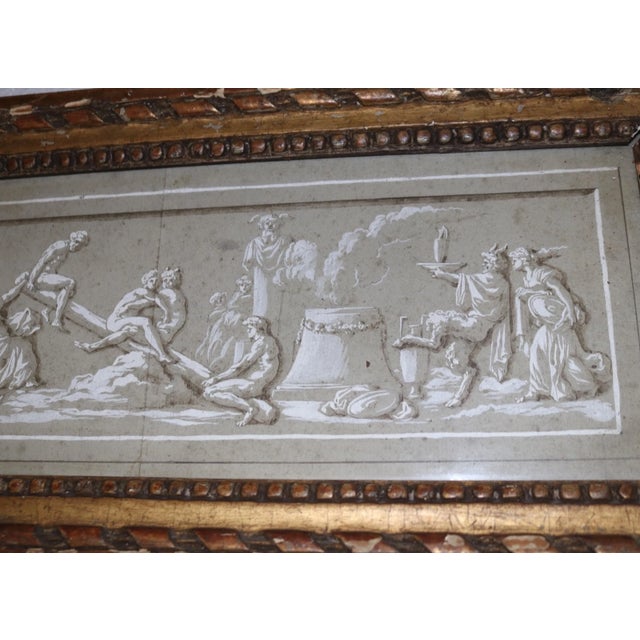 18th Century Antique Original 1700's Italian Design for Frieze Figural Wash Drawing For Sale - Image 5 of 12