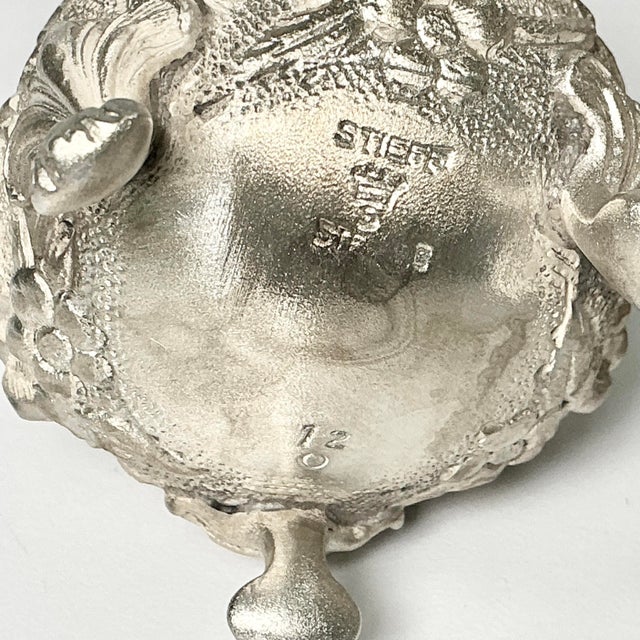 Vintage Hollywood Regency Chippendale Stieff Repousse Full Chased Sterling Footed Salt & Pepper Shakers - A Pair For Sale - Image 11 of 13