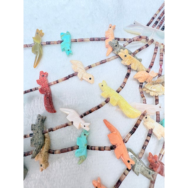 1980s Seven‑Strand Mixed‑Stone Fetish Necklace With Hand‑Cut Heishi & Silver Findings For Sale - Image 13 of 15