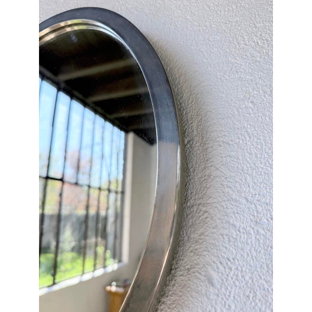 Oval Silver-Plated Metal Mirror, 1950s For Sale - Image 9 of 18