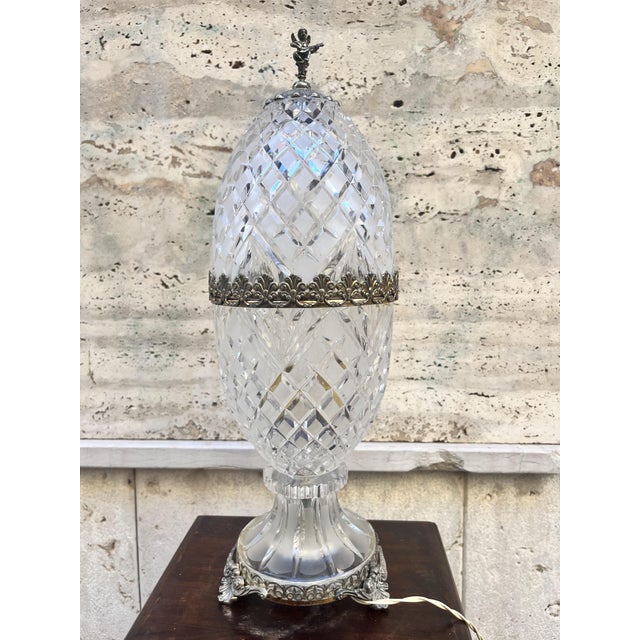 Glass Faceted Crystal Table Lamp, 1950s For Sale - Image 7 of 7