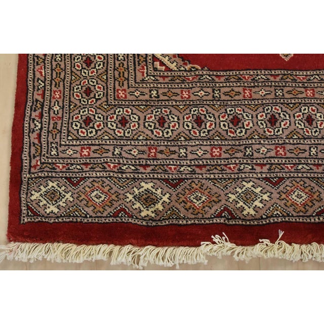 Textile Bokhara Jaldar Rug 3′ X 4’11” Red Wool Tribal Hand-Knortted Oriental Carpet For Sale - Image 7 of 10