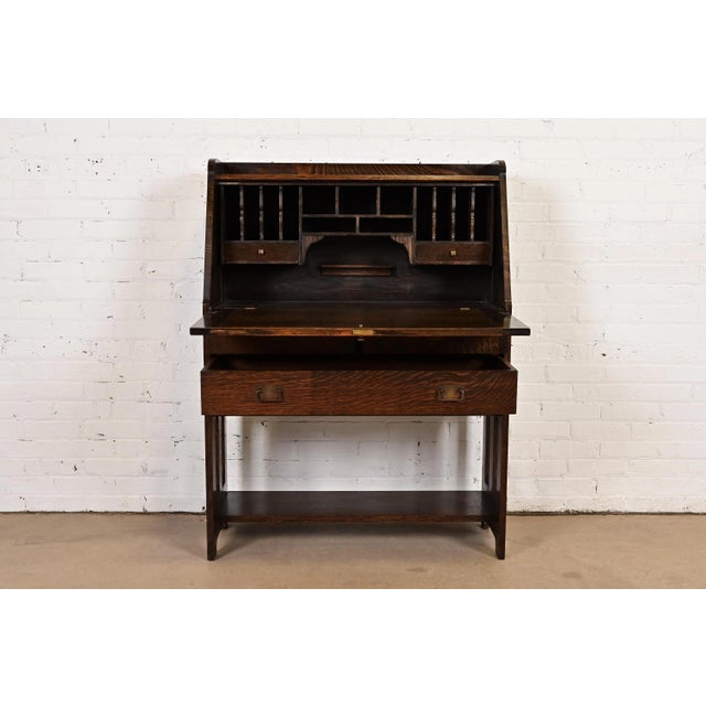 Early 20th Century Stickley Brothers Antique Mission Oak Arts & Crafts Drop Front Secretary Desk, Circa 1900 For Sale - Image 5 of 14