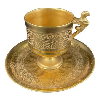 Late 19th Century Venetian Gilded Porcelain Cup and Saucer from Rigo & Co, Set of 2 For Sale