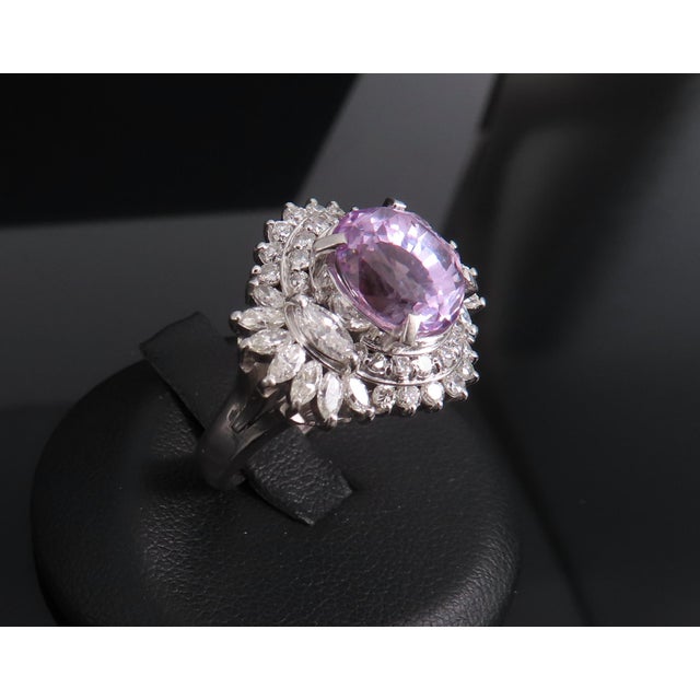 Late 20th Century 5.26ct Purple Sapphire Gia Heated Ceylon 1.43ct Diamond Platinum Ring, Size 7 For Sale - Image 9 of 18