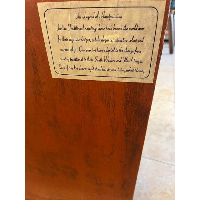 Late 20th Century Late 20th Century Shabby Chic Orange Rust Flower Painted 5 Drawer Nightstand Chest of Drawers For Sale - Image 5 of 12