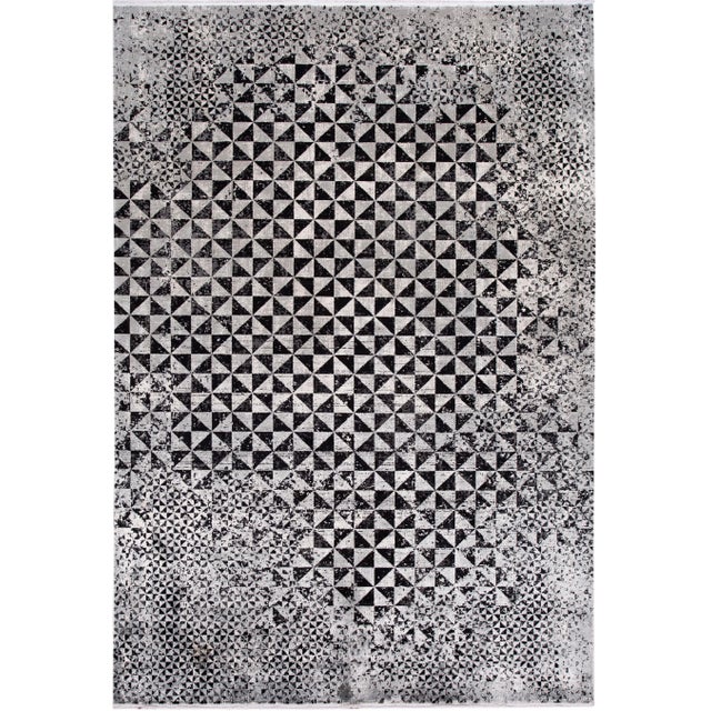 Gray Modern Wool and Silk Rug With Abstract Design For Sale