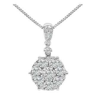 14K White Gold 1 1/5 Cttw Diamond Composite Cluster Pendant Necklace (F-G Color, VS2-SI1 Clarity) - 18" Inches For Sale