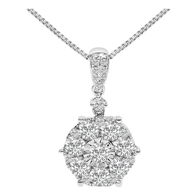 14K White Gold 1 1/5 Cttw Diamond Composite Cluster Pendant Necklace (F-G Color, VS2-SI1 Clarity) - 18" Inches For Sale