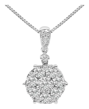 14K White Gold 1 1/5 Cttw Diamond Composite Cluster Pendant Necklace (F-G Color, VS2-SI1 Clarity) - 18" Inches