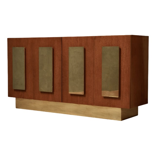 Mid-Century Ash Wood and Brass Sideboard, 1980s For Sale