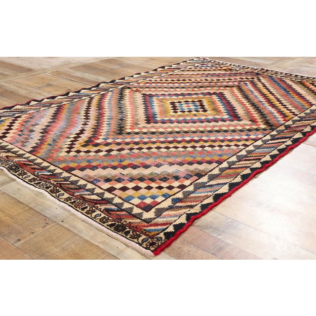 Textile Vintage Checkered Diamond Persian Lori Rug - 05'01 X 07'03 For Sale - Image 7 of 9