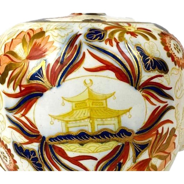 Cream 19th Century English Porcelain Chinoiserie Imari Teapot With Pagoda Reserves For Sale - Image 8 of 9