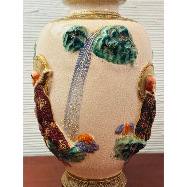Antique Asian Figural Crackle Glaze Vase With Elephant Motif, Early 1900's For Sale - Image 10 of 11