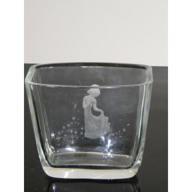 Orrefors Vintage Orrefors Art Glass Vase With Etched Girl and Flowers For Sale - Image 4 of 8